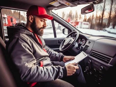 Premium AI Image | Mail truck driver man sitting behind the wheel of ...