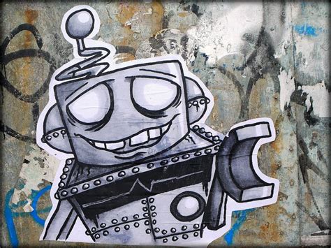 Robot graffiti street art on Brick Lane, Shoreditch, east London. Graffiti Writing, Street Art ...