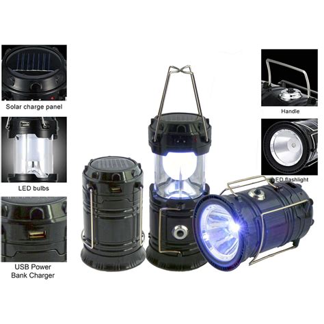 Solar Rechargeable Tac Light Lantern 3-in-1 Bright Collapsible LED Tactical Lantern, Flashlight ...