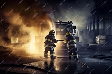 Premium Photo | Firefighters extinguishing an industrial site fighting ...