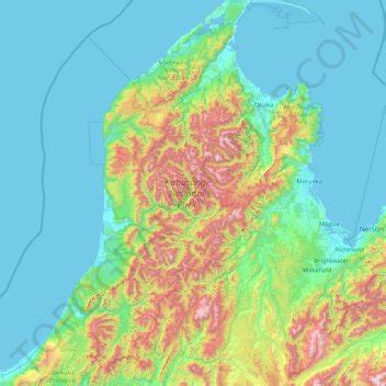 Kahurangi National Park topographic map, elevation, terrain