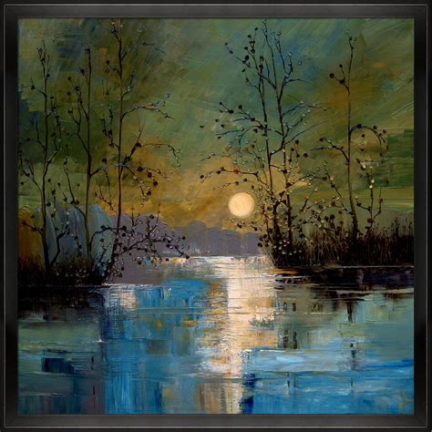 Vault W Artwork River, With Glowing Moon by Justyna Kopania - Picture Frame Painting on Canvas ...