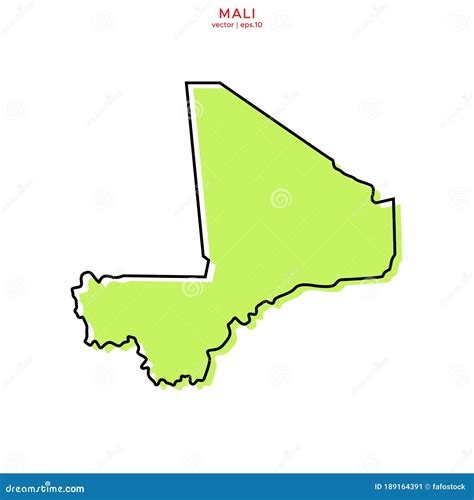 Green Map of Mali with Outline Vector Design Template. Editable Stroke ...