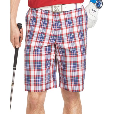 Izod Straightfit Yoked Plaid Performance Golf Shorts in Blue for Men | Lyst