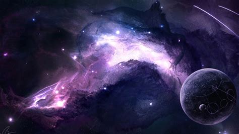 digital art, galaxy, planet, space, purple, space art, Moon, nebula, atmosphere, universe ...