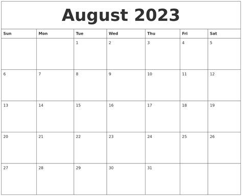 August 2023 Blank Printable Calendars