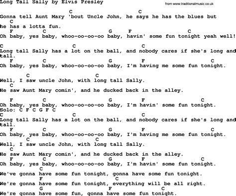 Long Tall Sally, by Elvis Presley - lyrics and chords