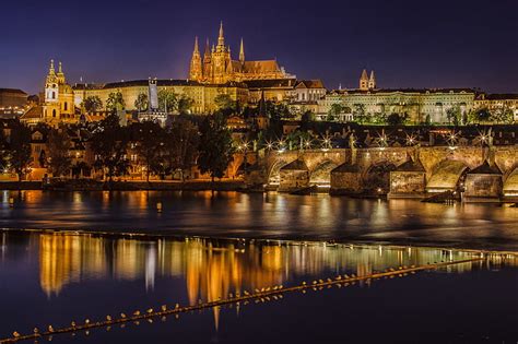 HD wallpaper: house and cathedral painting, prague, winter, night, snow, prague castle ...