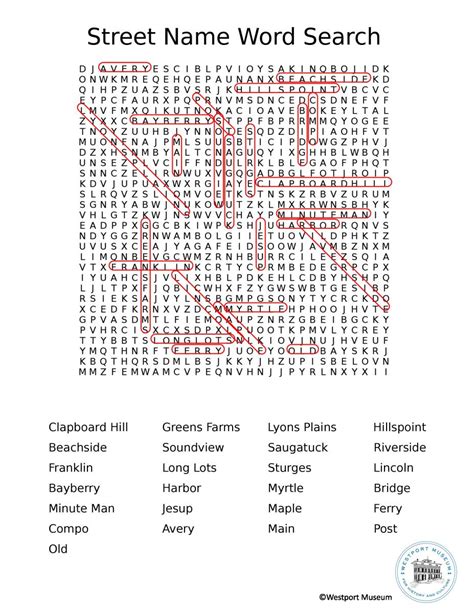 Street Name Word Search Answer Key-page-001 | Virtual History Westport