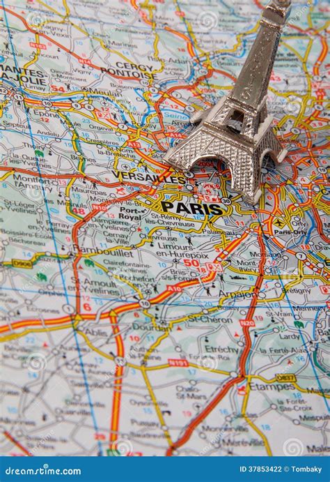 Eiffel Tower on a Map of Paris Stock Photo - Image of france, iron ...