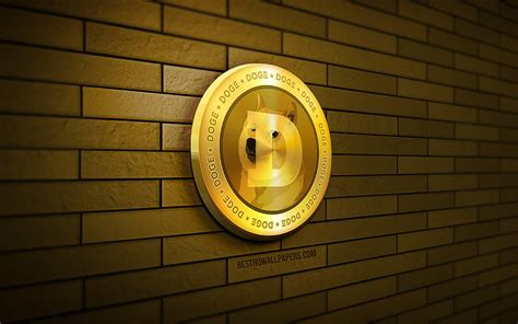 Dogecoin golden logo, , yellow brickwall, creative, cryptocurrency ...