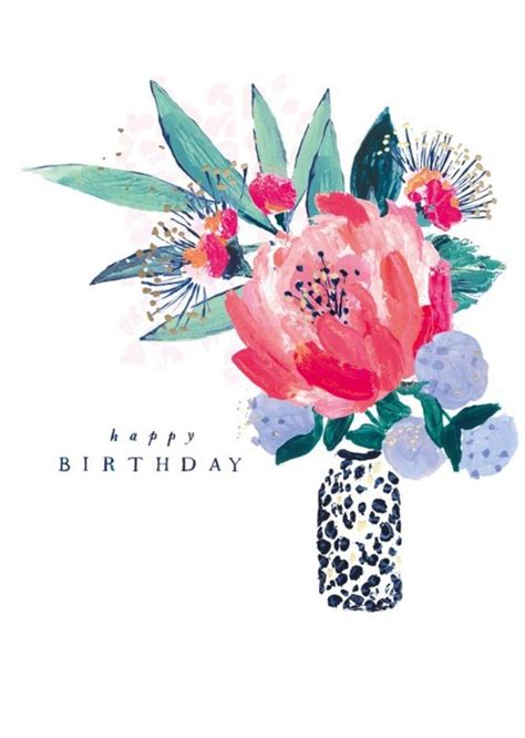 Flower Bouquet Illustration Happy Birthday Card | Moonpig