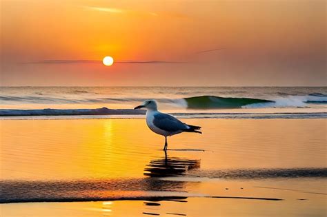 Premium AI Image | seagull on the beach at sunset