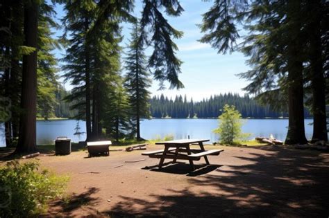 Premium Photo | Wide shot of picnic site near a lake