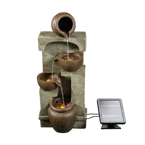 Peaktop - Solar Powered Waterfall Fountain with Two Pots Two Bowls (with Power Storage ...