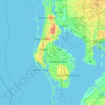 Pinellas County topographic map, elevation, relief