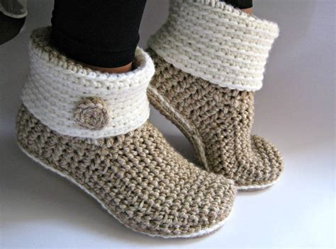 Crochet Slipper Boots with Eco Leather Soles Women Slippers