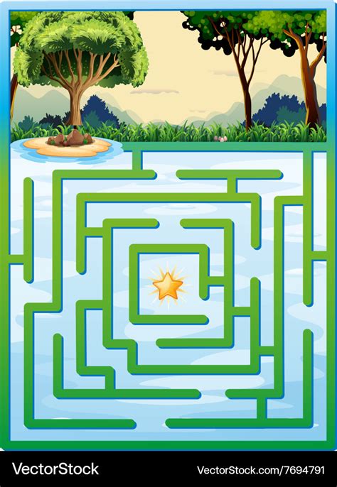 Maze game with nature background Royalty Free Vector Image