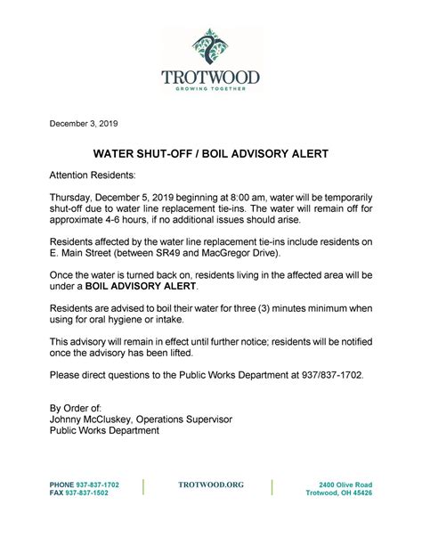 Water Shut Off Notice Template