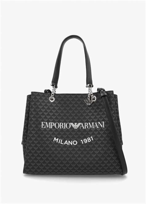 Emporio Armani Large Eagle Logo Black White Tote Bag