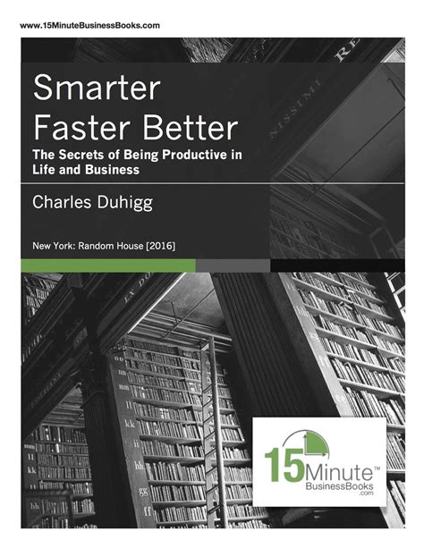 the book cover for smarter faster better, featuring bookshelves in black and white