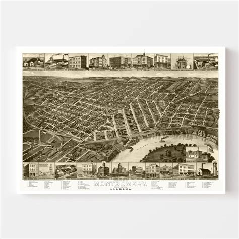 Vintage Map of Montgomery, Alabama 1887 by Ted's Vintage Art