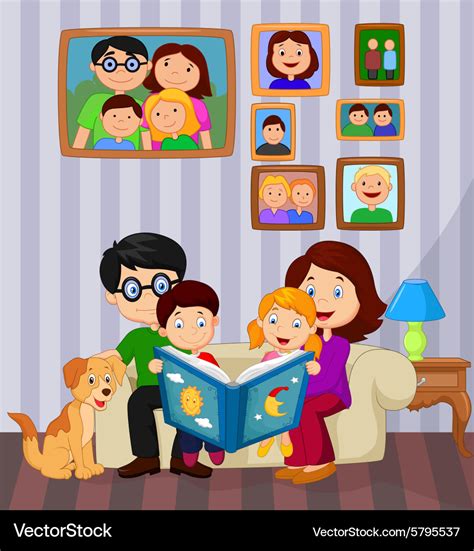 Cartoon read a story book in the living room Vector Image