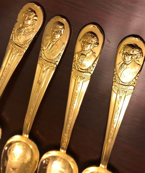 Vintage President Spoons by Rogers, Gold tone Collectible Spoons, Souvenir Spoons collection of ...