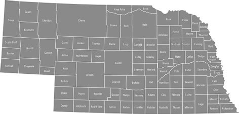 Nebraska County Map Vector Outline Gray Background Map Of Nebraska ...