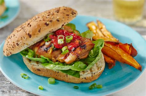 These BBQ chicken burgers have been given a Korean kick thanks to a tangy dark soy sauce ...