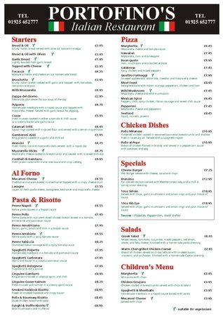 Main Menu - Picture of Portofino's Italian Restaurant, Warrington - TripAdvisor