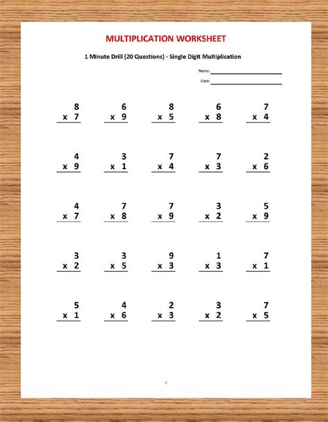 Multiplication Worksheets Pdf