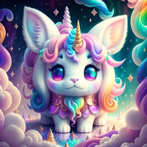 a cute unicorn cat sitting on top of a cloud