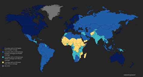 Countries divided into 4 HDI groups, by Europe's, world's and Africa's average HDI : r/MapPorn