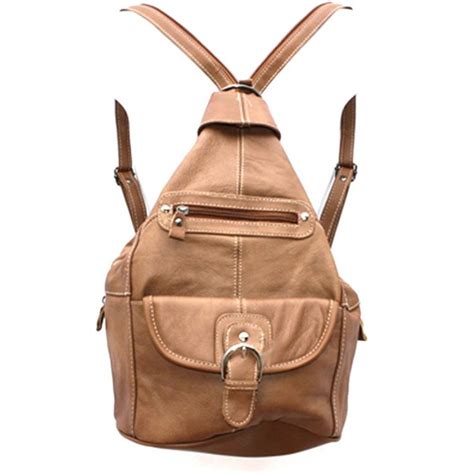 Womens Leather Convertible 7 Pocket Medium Size Tear Drop Sling Backpack Purse Shoulder Bag ...