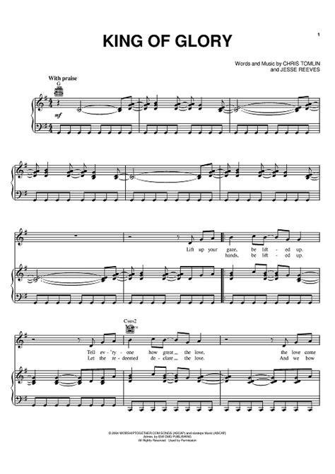 King Of Glory" Sheet Music by Chris Tomlin for Piano/Vocal/Chords ...