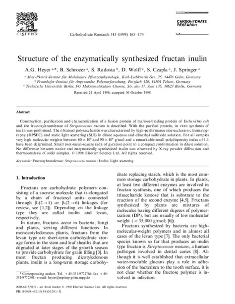 (PDF) Structure of the enzymatically synthesized fructan inulin | Arnd Heyer - Academia.edu