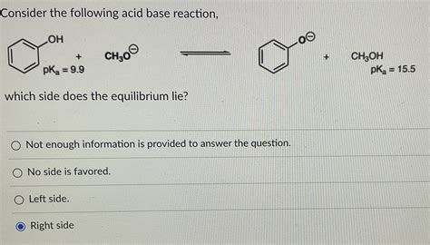 Solved Consider the following acid base reaction, which side | Chegg.com