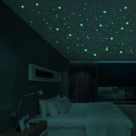 Glow In The Dark Ceiling Stars & 3D Dots Luminous Ceiling Starry Night ...