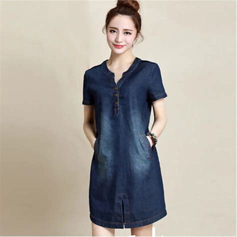 M~XXXL women denim dress summer 2015 new arrivals cotton blue jeans ...