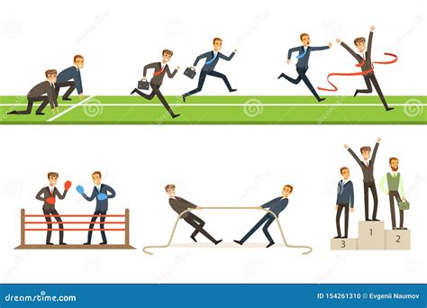 Business Competition Set of Illustrations with Businessman Running and Competing in Sports Stock ...