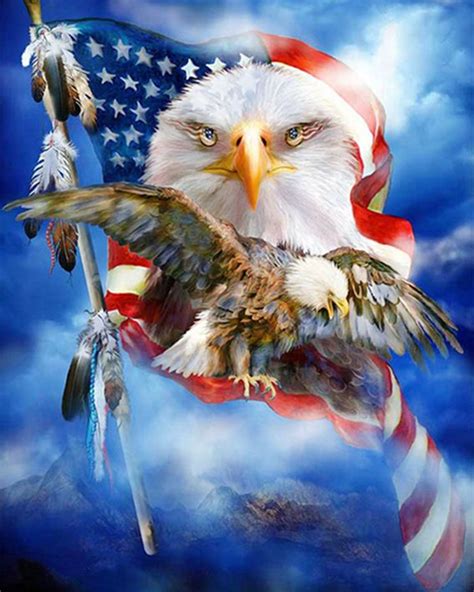 2019 Eagle American Flag Diy Diamond Painting Cross Stitch 5D Diamond Mosaic Set Full Home ...