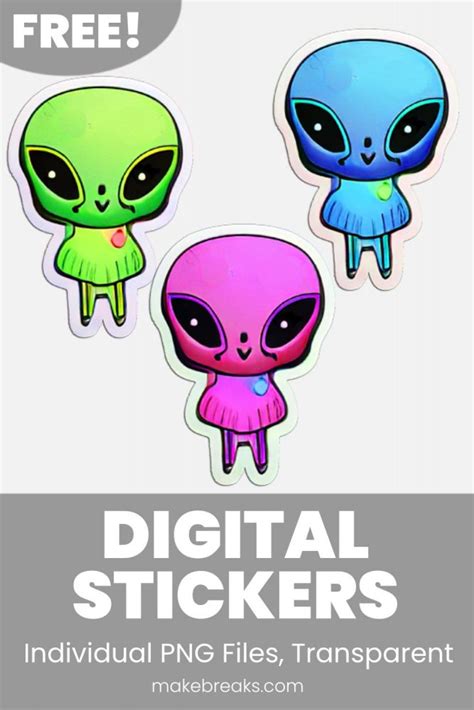 Free Cute Alien (2) Digital Planner Stickers - PNG Files - Make Breaks