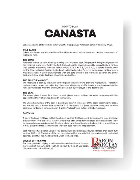 Printable Canasta Rules - Baron Barclay Bridge Supply