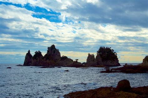 Silhouette of Minamiizu Minokake Rocks. Stock Image - Image of silhouette, rock: 131884883