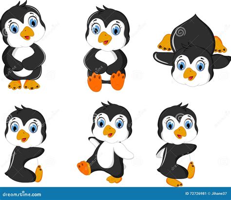 Cute Baby Penguin Cartoon Set Character Stock Illustration - Image ...