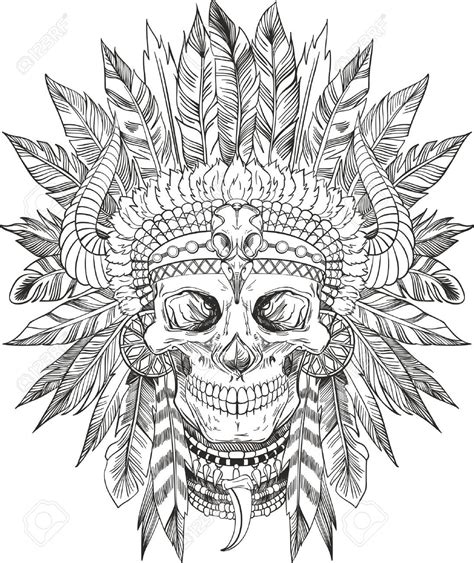 Skull Of Native American In Chief Headdress Royalty Free Cliparts, Vectors, And Stock ...