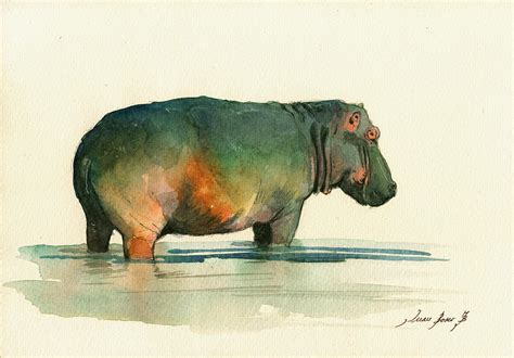 Hippo watercolor painting Painting by Juan Bosco - Pixels