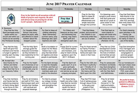 Prayer Calendar – June 2017 – First Christian Church of Lubbock