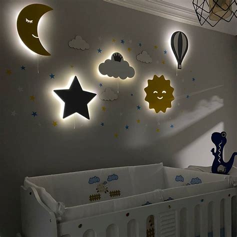 5 Sets Baby Nursery Lights Balloon, Cloud, Moon, Star,Smiling Sun Night Light Baby Indoor ...